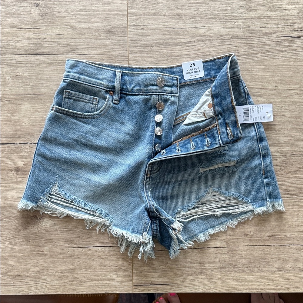 PacSun Light Blue Distressed Jean Shorts - Picture 6 of 13
